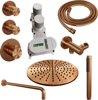 Brauer Copper Edition Regendoucheset 30cm met wandarm en inbouwdeel geborsteld koper