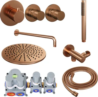 Brauer Copper Edition Regendoucheset 30cm met wandarm en inbouwdeel geborsteld koper