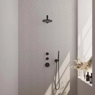 Brauer Doucheset Inbouw Rond Zwart 20cm