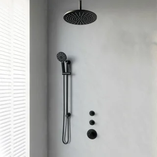 Brauer Doucheset Inbouw Rond Zwart 30cm