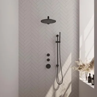 Brauer Doucheset Inbouw Rond Zwart 30cm