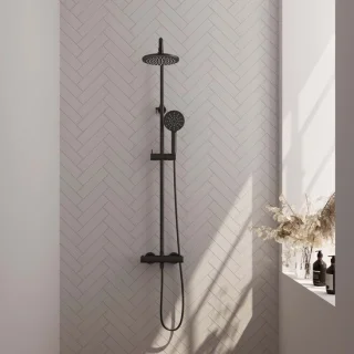 Brauer Doucheset Opbouw Rond Zwart 20cm Thermostaatkraan