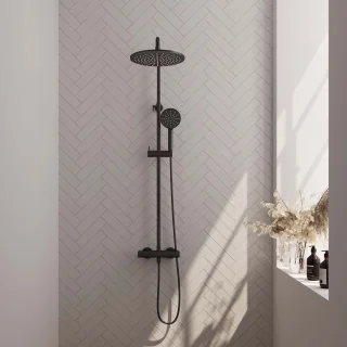 Brauer Doucheset Opbouw Rond Zwart 30cm Thermostaatkraan