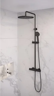 Brauer Doucheset Opbouw Rond Zwart 30cm Thermostaatkraan