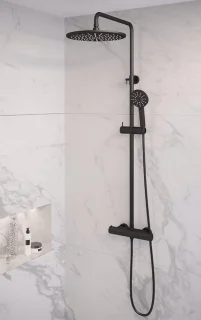 Brauer Doucheset Opbouw Rond Zwart 30cm Thermostaatkraan
