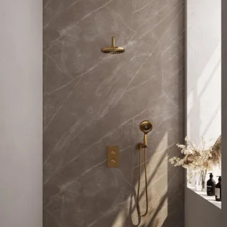 Brauer Gold Carving Thermostatische Regendoucheset Inbouw Geborsteld Goud
