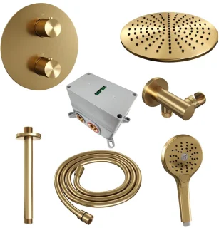 Brauer Gold Carving Thermostatische Regendoucheset Inbouw Geborsteld Goud