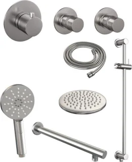 Brauer Regendoucheset Inbouw Muur 20cm Rond Geborsteld Nikkel PVD Thermostaatkraan
