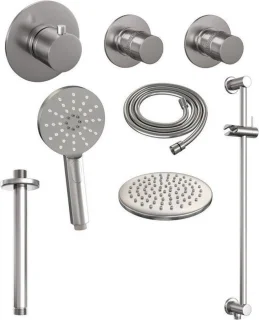 Brauer Regendoucheset Inbouw Plafond 20cm Rond Geborsteld Nikkel PVD