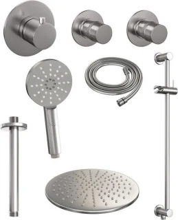 Brauer Regendoucheset Inbouw Plafond 30cm Rond Geborsteld Nikkel PVD