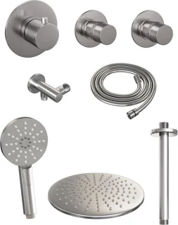 Brauer Regendoucheset Inbouw Plafond 30cm Rond Geborsteld Nikkel PVD