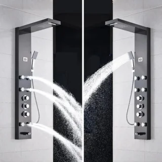 Brons douchezuil met regendouche en handdouche - zwart