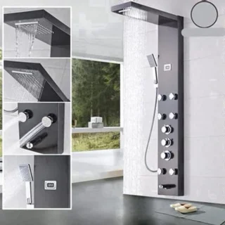 Bronzen douchezuil met waterval, regendouche en handdouche