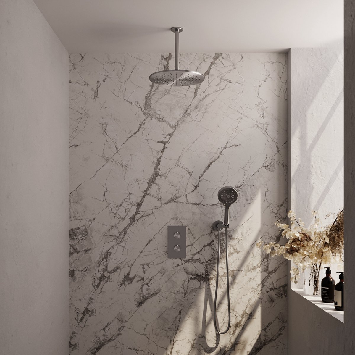 De Brushed Edition thermostatische inbouw regendouche set 30 cm in één oogopslag