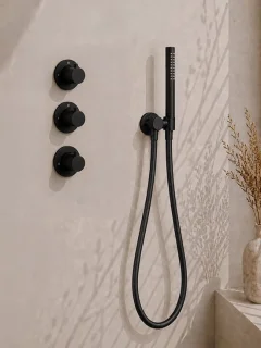 Caral inbouwthermostaat met 2 stopkranen, hoofddouche en staafhanddouche, mat zwart