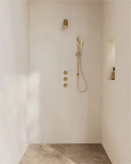 Caral inbouwthermostaat met Beam hoofddouche, glijstang en handdouche van geborsteld messing