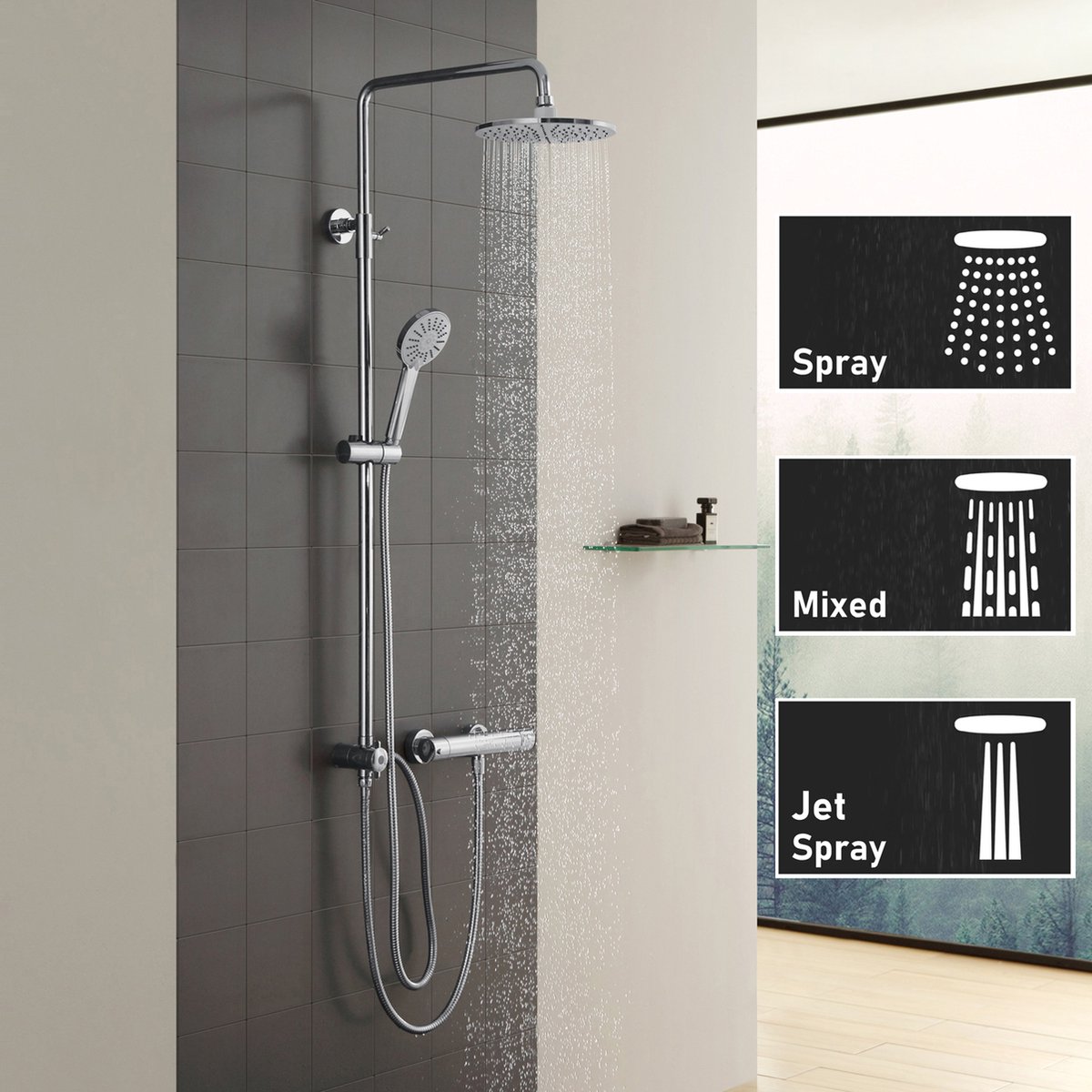 De CECIPA max Douchesysteem met Regendouche en Handdouche Zilver in één oogopslag