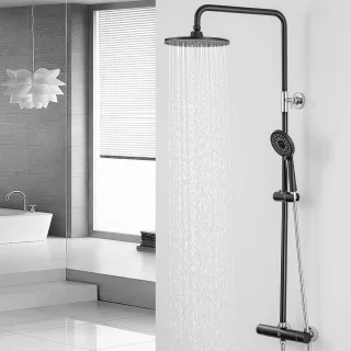 CECIPA Max Regendoucheset met Thermostaatkraan - Mat Zwart/Chroom