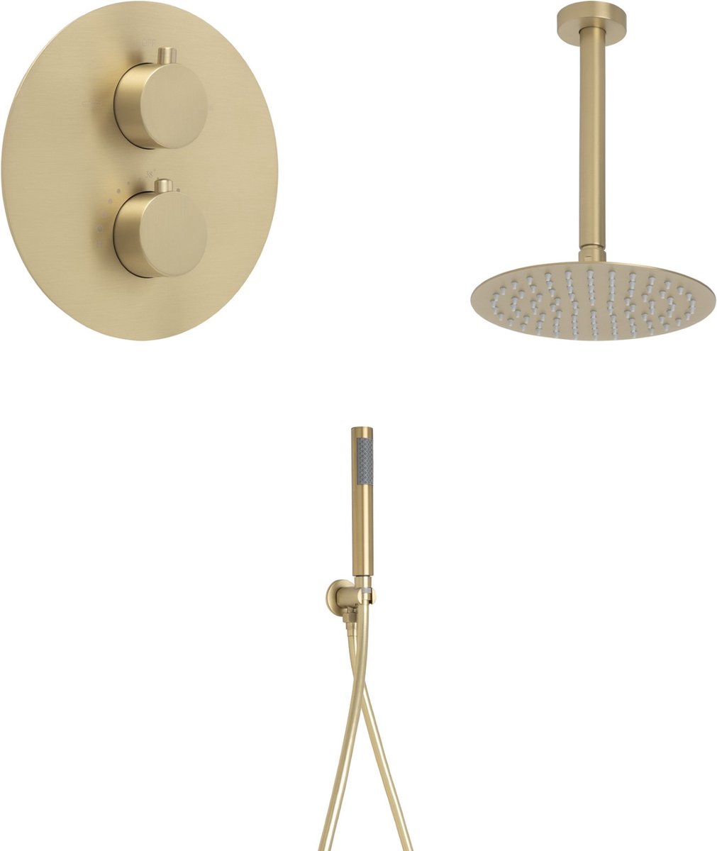 Ced'or inbouw regendouche set 20cm geborsteld messing