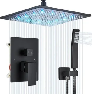 Compleet douchesysteem met LED-regendouche matzwart