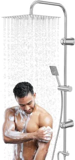 Complete douche set met regendouche en handdouche, roestvrijstalen douchekop en opbergrek