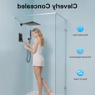 Complete Regenshower Set Wandmontage Zwart met Mengkraan