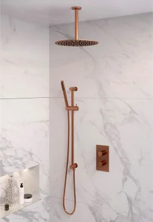 Copper Edition thermostatische inbouw regendouche 3-weg omstelling set koper geborsteld PVD