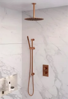 Copper Edition thermostatische inbouw regendouche 3-weg omstelling set koper geborsteld PVD