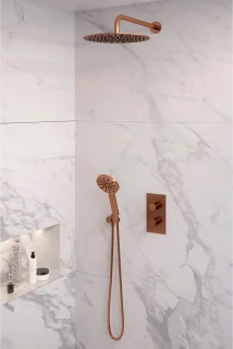 Copper Edition Thermostatische Inbouw Regendouche Set Koper Geborsteld
