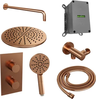 Copper Edition Thermostatische Inbouw Regendouche Set Koper Geborsteld