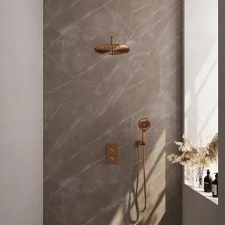 Copper Edition Thermostatische Inbouw Regendouche Set Koper Geborsteld
