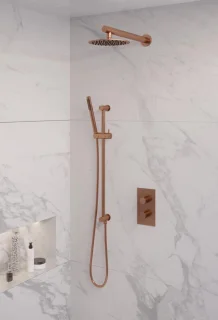 Copper Edition thermostatische inbouw regendouche set koper geborsteld PVD