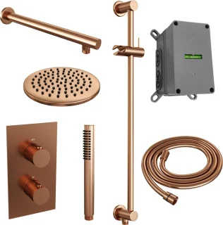 Copper Edition thermostatische inbouw regendouche set koper geborsteld PVD