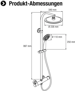 Cornat TECBW3422 Style douchesysteem met thermostaatmengkraan chroom