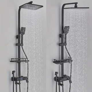 CozyLiving Regendouche Zwart met Thermostaatkraan 9 Inch