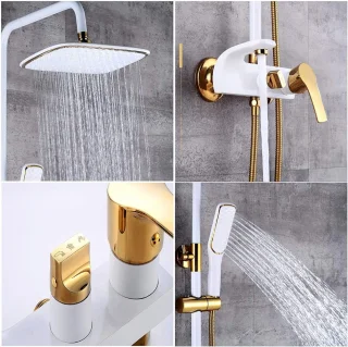 DailySupplies® Regendoucheset zonder kraan - Wit/Goud