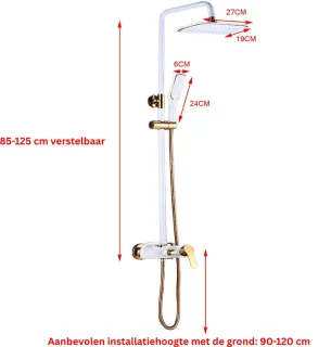 DailySupplies® Regendoucheset zonder kraan - Wit/Goud