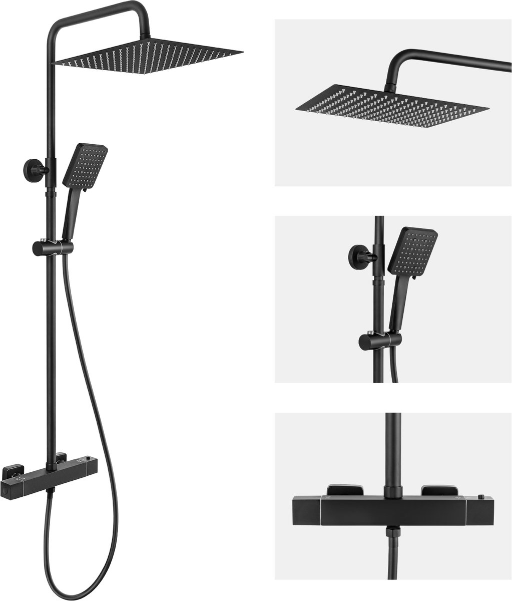 DERW Max Regendoucheset Thermostaatkraan Zwart 12 inch