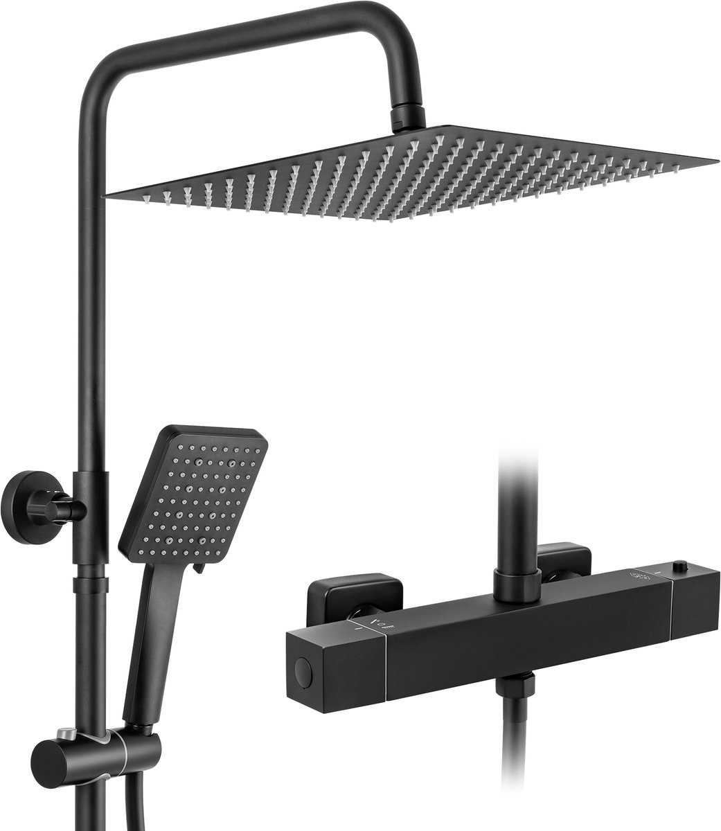 DERW Max Regendoucheset Thermostaatkraan Zwart 12 inch