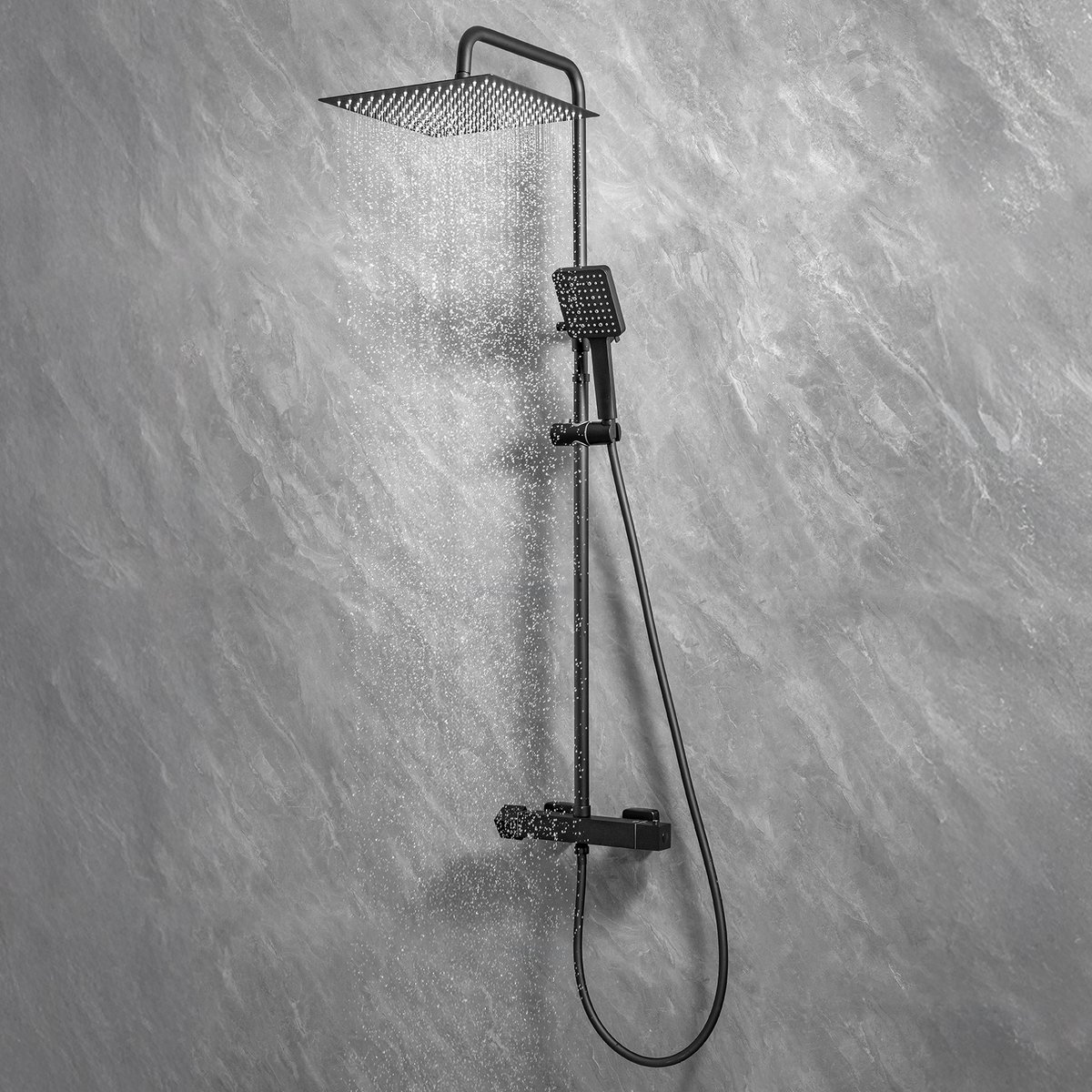 DERW Max Regendoucheset Thermostaatkraan Zwart 12 inch