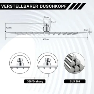 DETBOM Regendouchekop 40x40 cm Vierkant 304 RVS