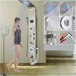 Digitaal douchesysteem - LED douchepaneel - >400 mm - geborsteld nikkel