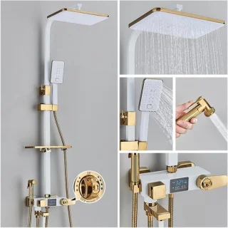 Digitaal douchesysteem thermostaatkraan 8 inch wit goud