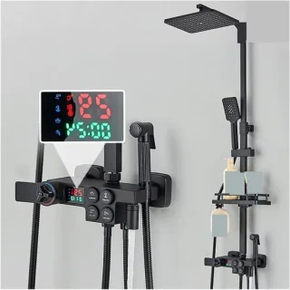 Digitaal douchesysteem - thermostatische kraan - 8 inch - zwart