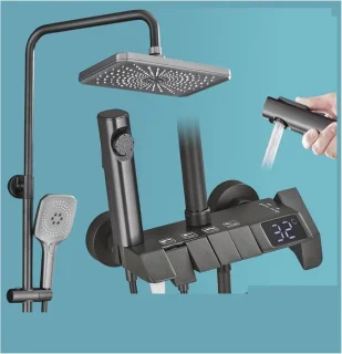 Digitale douche set regendouche mengkraan messing piano grijs