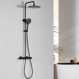 Douche-armatuur set met regendouche, douchekop en douchestang - zwart