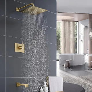 Douche- en badkraanset geborsteld goud