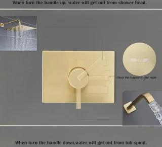 Douche- en badkraanset geborsteld goud