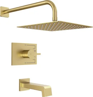 Douche- en badkraanset geborsteld goud