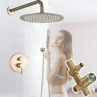Douche mengkraan set - regendouche - verborgen inbouw - geborsteld goud